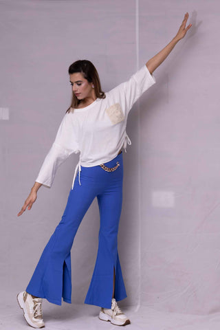 Elegant Front Chain and Cut detail Shocking Pink and blue colour pants FD