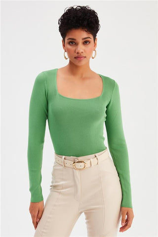 Knitwear-Open Square Neck Full Sleeves Top FD