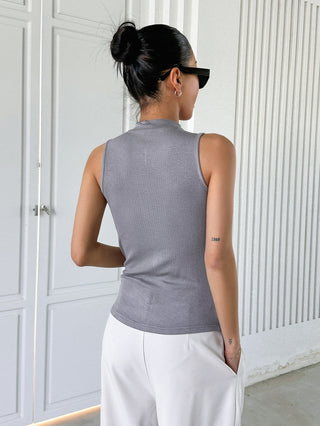 Mock Neck Top stitching Tank Top FD