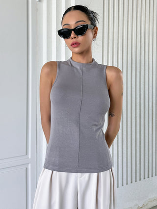 Mock Neck Top stitching Tank Top FD