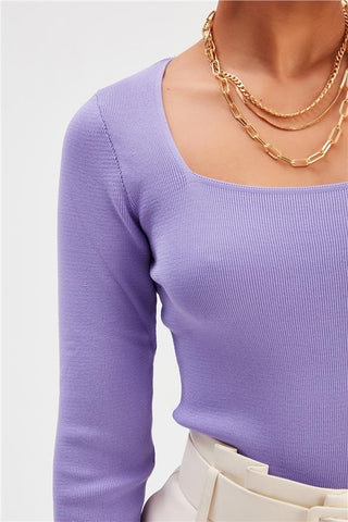 Knitwear-Open Square Neck Full Sleeves Top FD