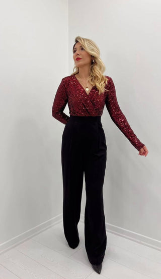 High Quality Jumpsuit Dress Sequinned Long Sleeve FD