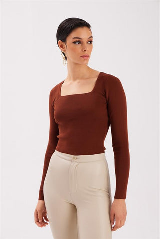 Knitwear-Open Square Neck Full Sleeves Top FD