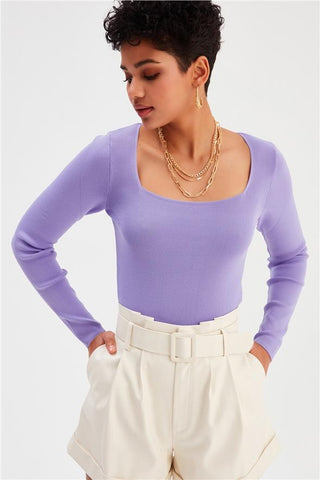 Knitwear-Open Square Neck Full Sleeves Top FD