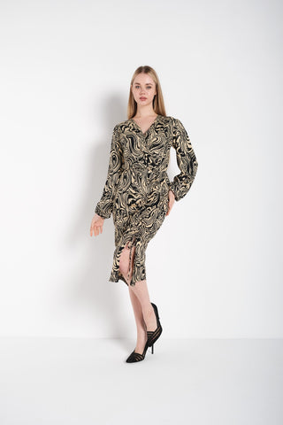 Natural Pattern Brown and Black Coloured Dress FD