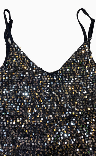 Sequence Detail Tank Top Style Silver and Black embellished Top FD