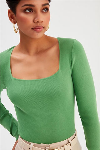 Knitwear-Open Square Neck Full Sleeves Top FD