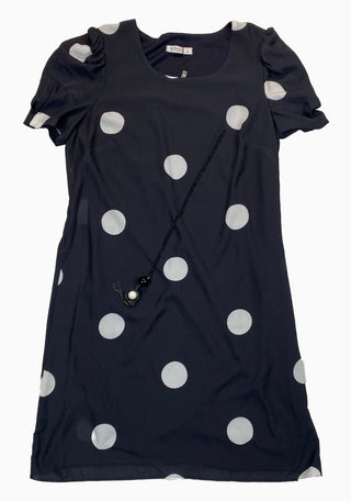 White Spotted Black Colour Short Sleeves Dress FD