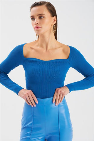 Knitwear-Blue Mold Square Neck Top FD