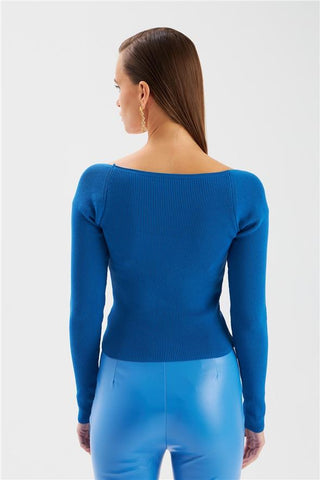 Knitwear-Blue Mold Square Neck Top FD