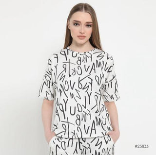 Alphabet Style Half Sleeves T-shirt FD