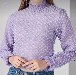 Mock Neck Full sleeves Mash Lilac Blouse FD