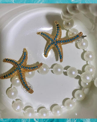 Star Fish Style  Light Blue & Golden Earrings