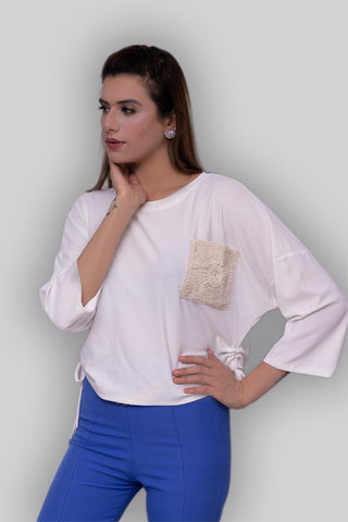 Pocket Embroidery Style White Blouse FD