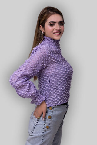 Mock Neck Full sleeves Mash Lilac Blouse FD