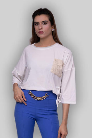 Pocket Embroidery Style White Blouse FD