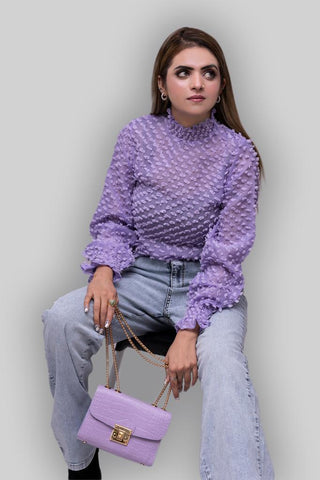 Mock Neck Full sleeves Mash Lilac Blouse FD