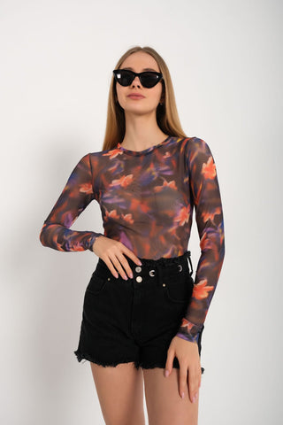 Flower Print Multi Colour Crop Top FD