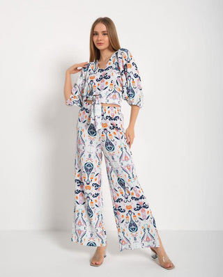 Printed Front Knot Shirt Pair With Matching pants , Co-Ord set FD