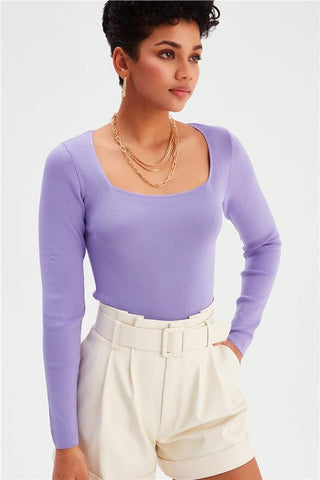 Knitwear-Open Square Neck Full Sleeves Top FD