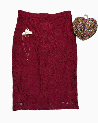 Skirt Burgundy Embroider Net Working FD