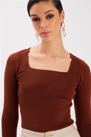 Knitwear-Open Square Neck Full Sleeves Top FD