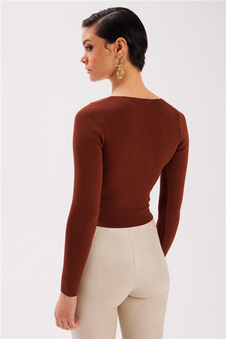 Knitwear-Open Square Neck Full Sleeves Top FD