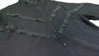 Full sleeve Collar and  ButtonUp , Lace Detailed black  Top FD