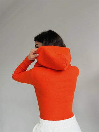 Orange Zipper Hood Style Top FD